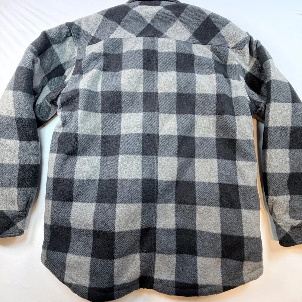 Dickies Quilted Fleece Shirt Jacket Mens L Gray Black Buffalo Plaid Insulated